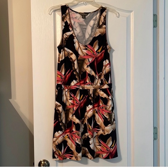 Tommy Bahama Dresses & Skirts - Tommy Bahama Black Tropical Floral Midi Dress Bird of Paradise Print